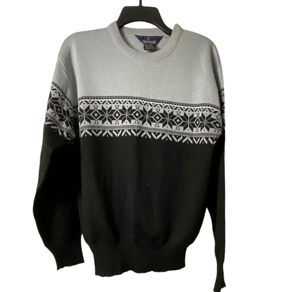 Vintage Herman's‎ Sweater Mens Large Wool Fair Isle Fisherman Chunky Knit Warm
